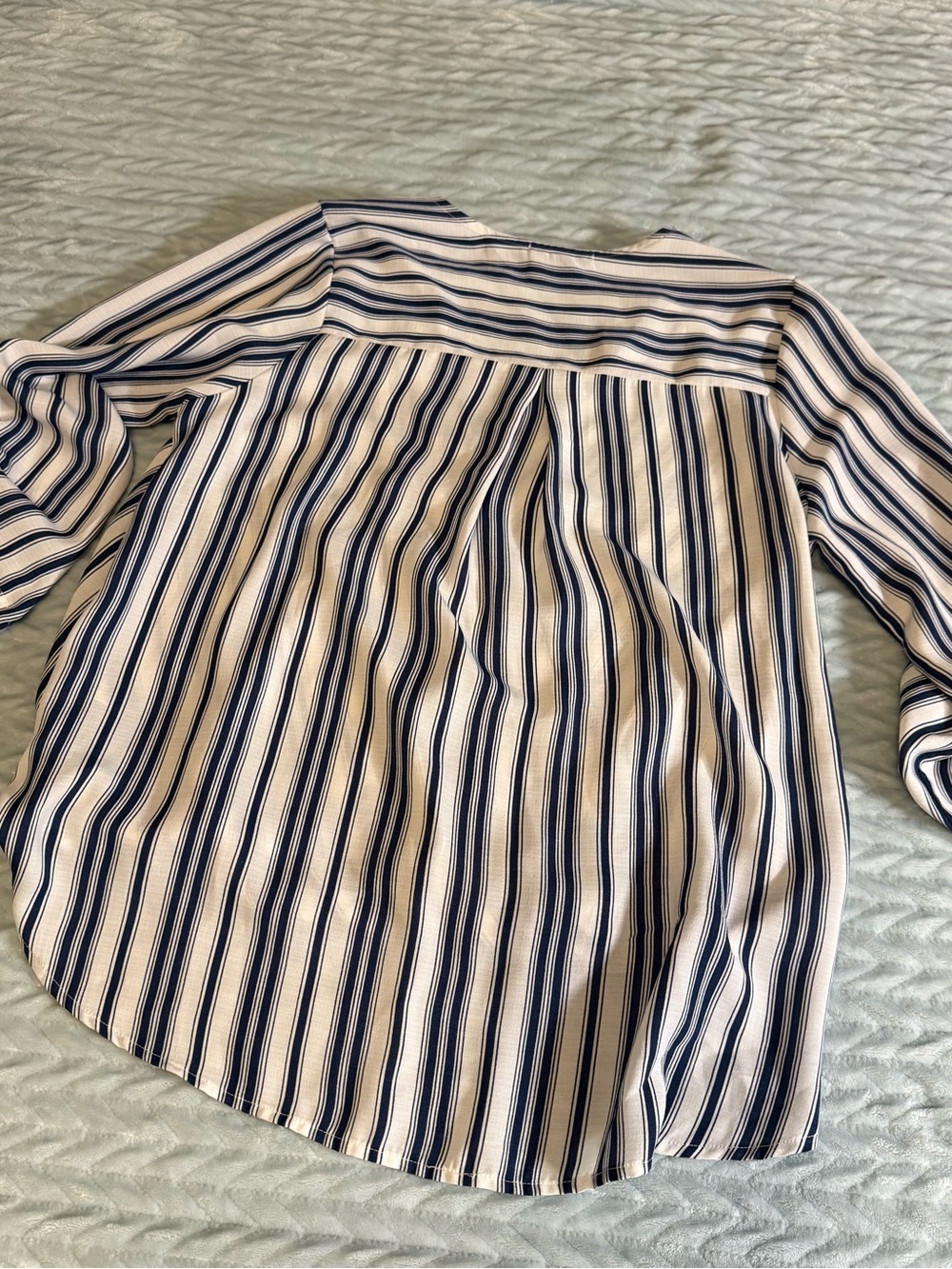 West Kei Navy and White Striped Wrap Blouse - Picture 2 of 5